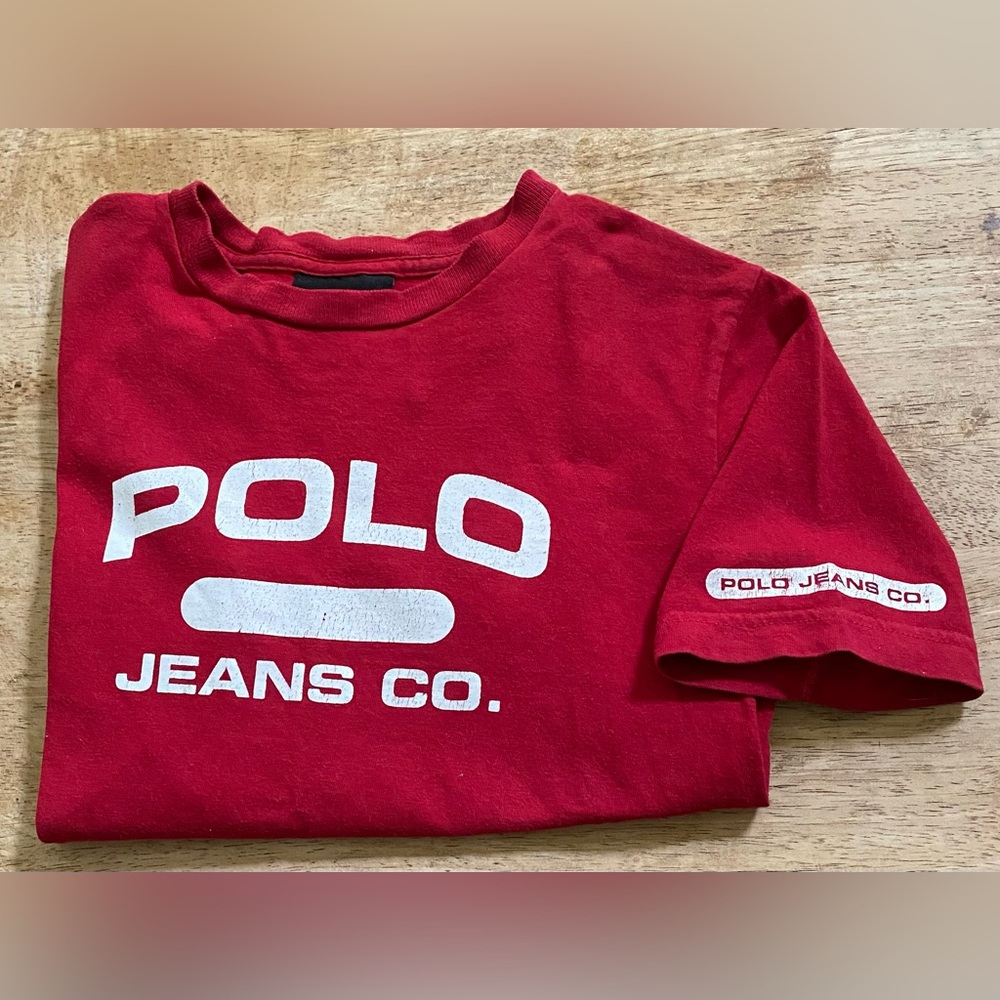 Vintage Polo Jeans Co Ralph Lauren‎ Boy’s Sz 6 Red Short Sleeve Graphic Logo Tee